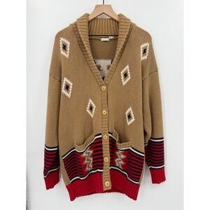 Brown and Red Women's Cardigan Sweater